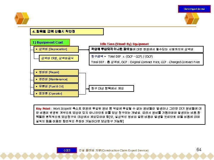 Claim Expert Service 4. 항목별 금액 산출시 착안점 1) Equipment Cost Idle Time (Stand-By)