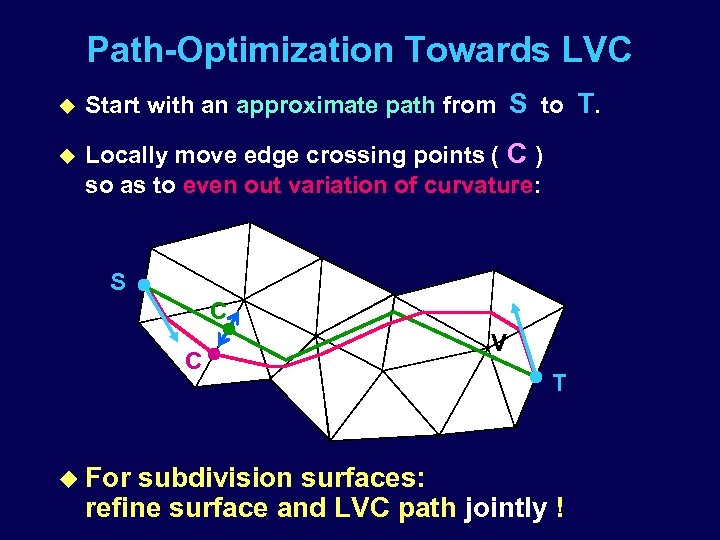 Path-Optimization Towards LVC u Start with an approximate path from S to T. u