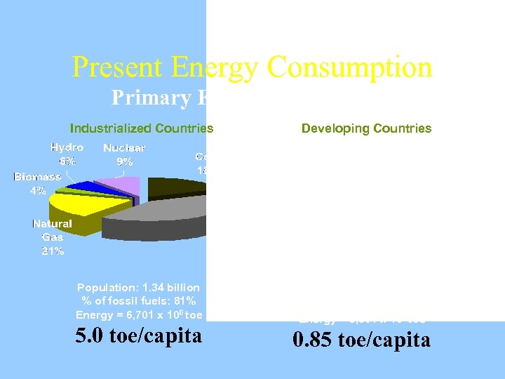 Present Energy Consumption Primary Energy Consumption Industrialized Countries Population: 1. 34 billion % of
