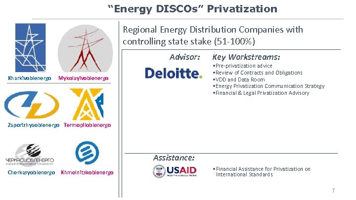 “Energy DISCOs” Privatization Regional Energy Distribution Companies with controlling state stake (51 -100%) Advisor: