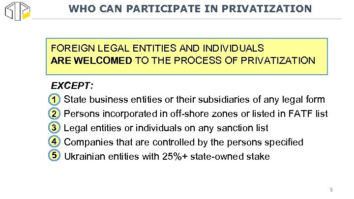 WHO CAN PARTICIPATE IN PRIVATIZATION FOREIGN LEGAL ENTITIES AND INDIVIDUALS ARE WELCOMED TO THE