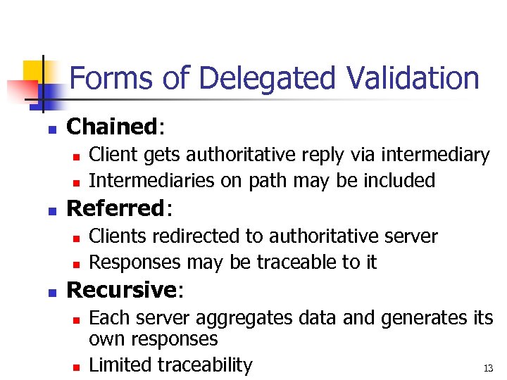 Forms of Delegated Validation n Chained: n n n Referred: n n n Client