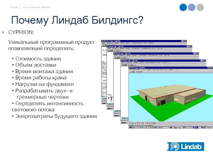 Почему Линдаб Билдингс? • CYPRION: Уникальный программный продукт позволяющий определять: • Стоимость здания •