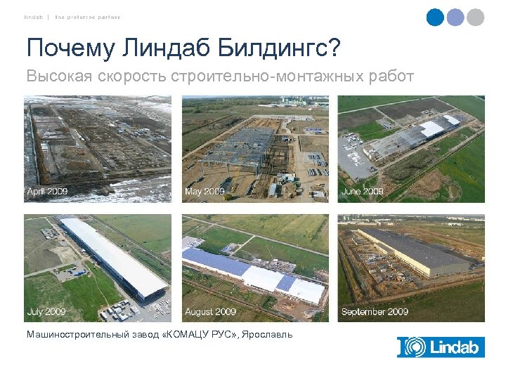 Почему Линдаб Билдингс? Высокая скорость строительно-монтажных работ Машиностроительный завод «КОМАЦУ РУС» , Ярославль 