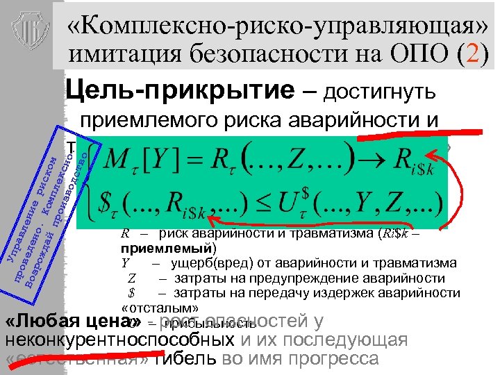  «Комплексно-риско-управляющая» имитация безопасности на ОПО (2) Цель-прикрытие – достигнуть У про прав Воз