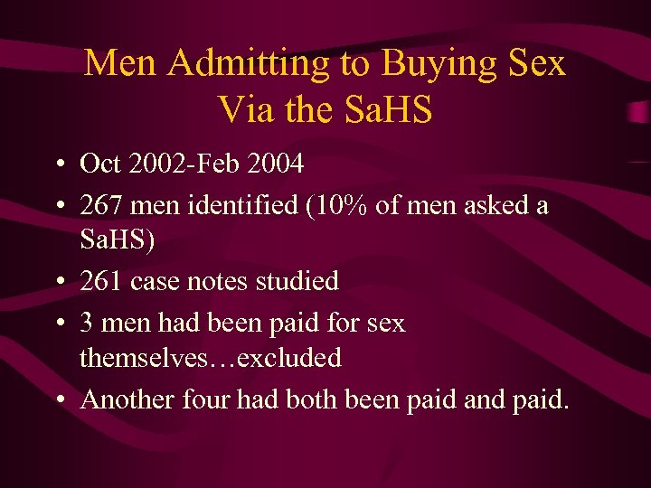 Men Admitting to Buying Sex Via the Sa. HS • Oct 2002 -Feb 2004