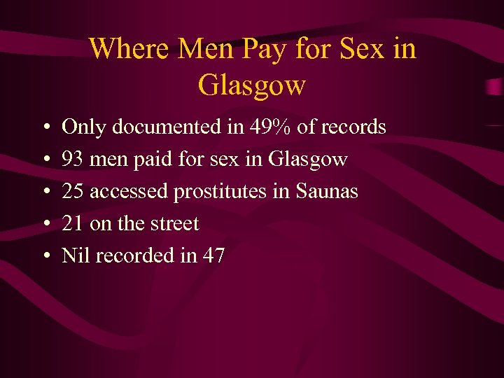 Where Men Pay for Sex in Glasgow • • • Only documented in 49%
