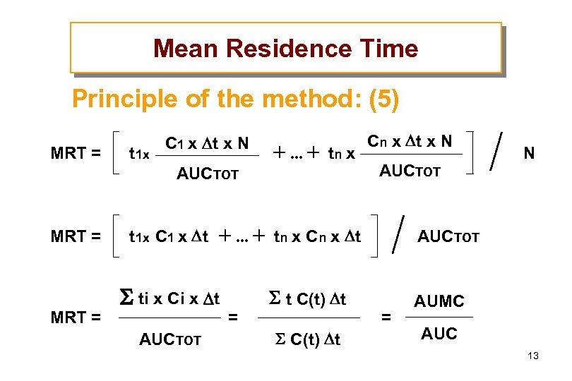 Mean Residence Time Principle of the method: (5) Cn x t x N C