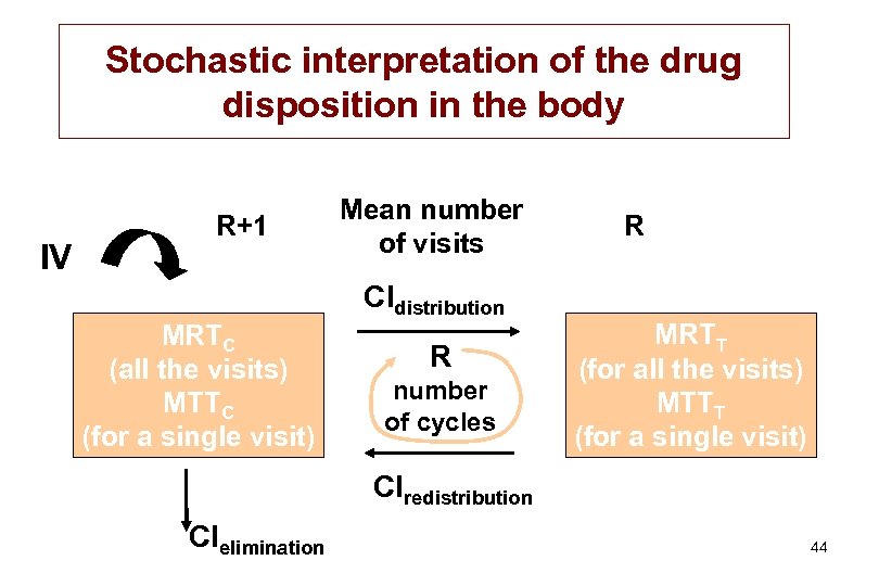 Stochastic interpretation of the drug disposition in the body IV R+1 MRTC (all the