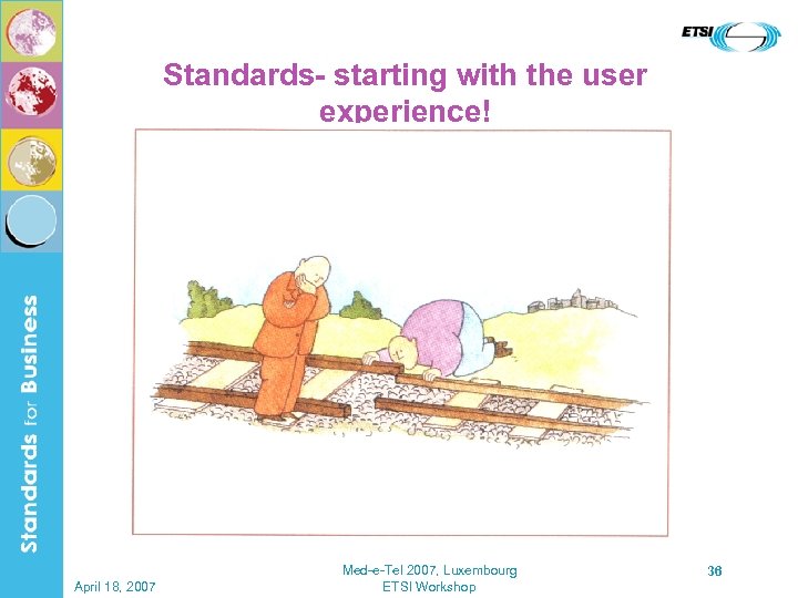 Standards- starting with the user experience! April 18, 2007 Med-e-Tel 2007, Luxembourg ETSI Workshop