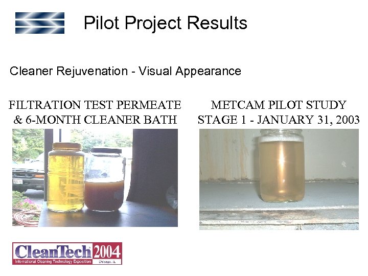 Pilot Project Results Cleaner Rejuvenation - Visual Appearance FILTRATION TEST PERMEATE & 6 -MONTH