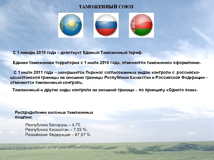 ТАМОЖЕННЫЙ СОЮЗ С 1 января 2010 года – действует Единый Таможенный тариф. Единая таможенная