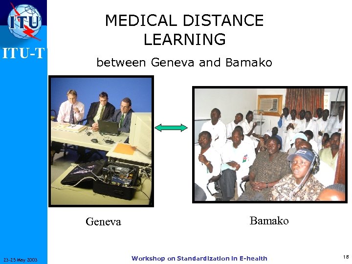 ITU-T MEDICAL DISTANCE LEARNING between Geneva and Bamako Geneva 23 -25 May 2003 Bamako