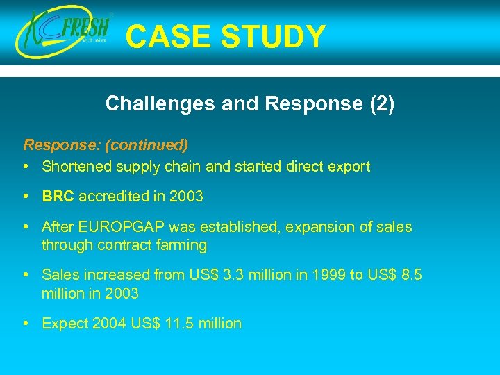 CASE STUDY Challenges and Response (2) Response: (continued) • Shortened supply chain and started