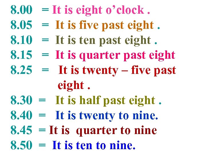 8. 00 8. 05 8. 10 8. 15 8. 25 8. 30 8. 45