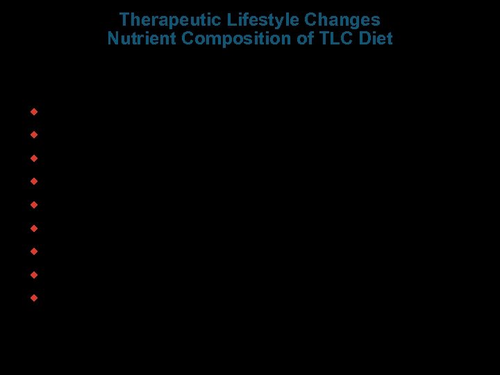 Therapeutic Lifestyle Changes Nutrient Composition of TLC Diet Nutrient Recommended Intake w w w