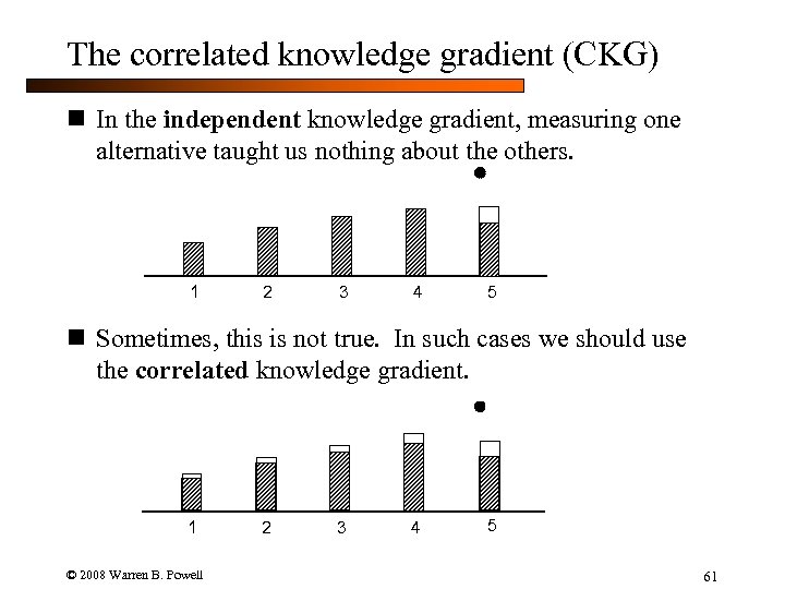The correlated knowledge gradient (CKG) n In the independent knowledge gradient, measuring one alternative