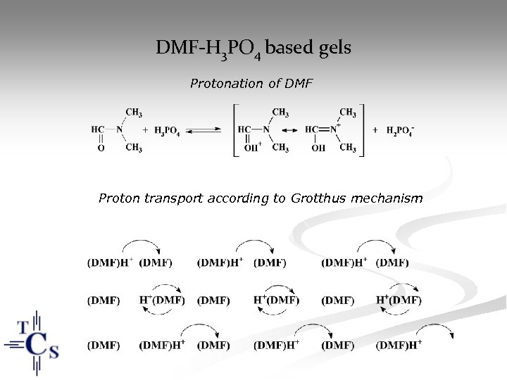 DMF-H 3 PO 4 based gels Protonation of DMF Proton transport according to Grotthus