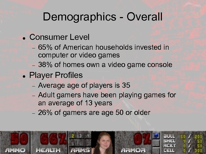 Demographics - Overall Consumer Level 65% of American households invested in computer or video