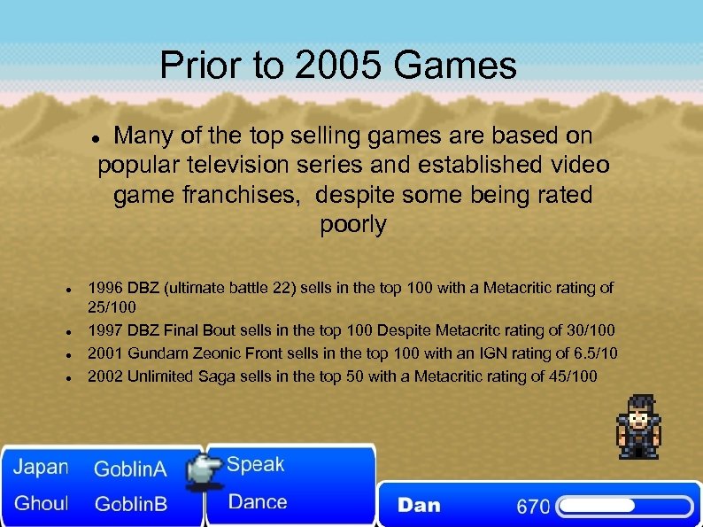 Prior to 2005 Games Many of the top selling games are based on popular