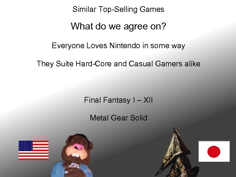 Similar Top-Selling Games What do we agree on? Everyone Loves Nintendo in some way