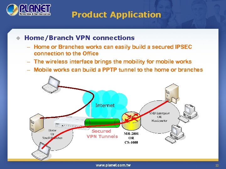 Product Application u Home/Branch VPN connections – Home or Branches works can easily build