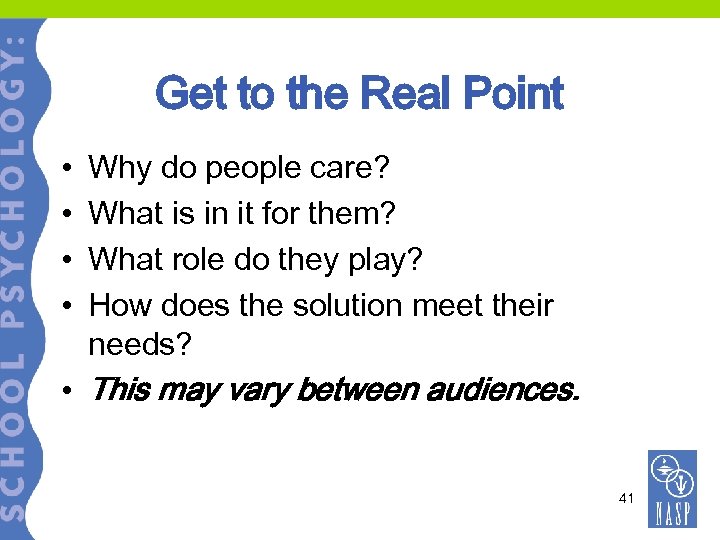 Get to the Real Point • • Why do people care? What is in