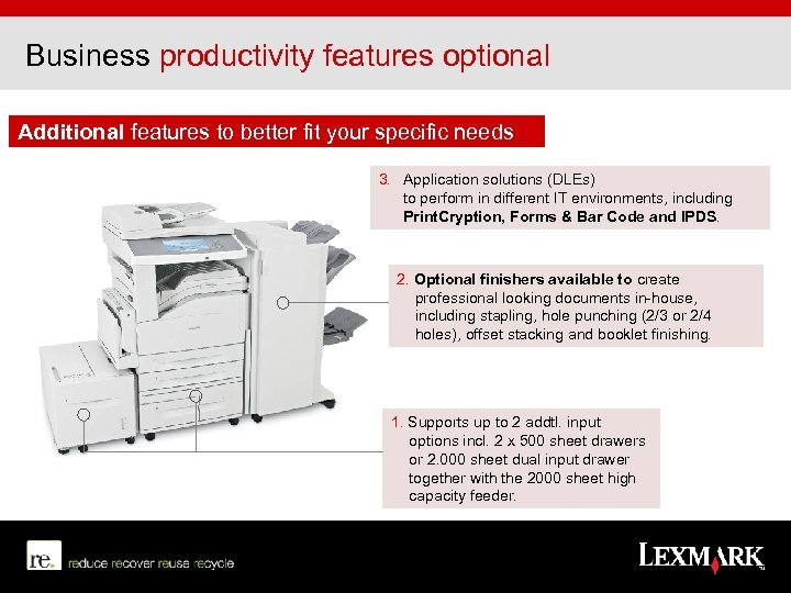 Business productivity features optional Additional features to better fit your specific needs 3. Application