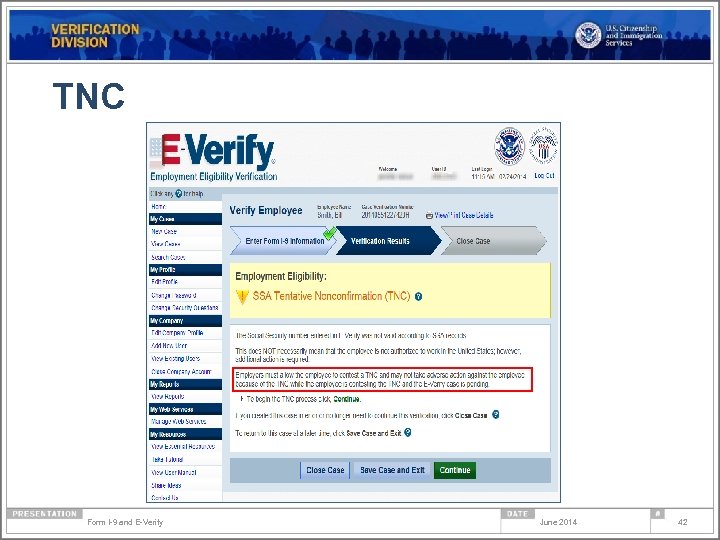 TNC Form I-9 and E-Verify June 2014 42 