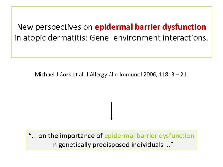 New perspectives on epidermal barrier dysfunction in atopic dermatitis: Gene–environment interactions. Michael J Cork