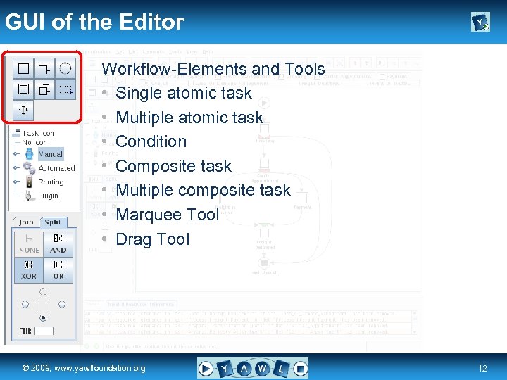 GUI of the Editor Workflow-Elements and Tools • Single atomic task • Multiple atomic