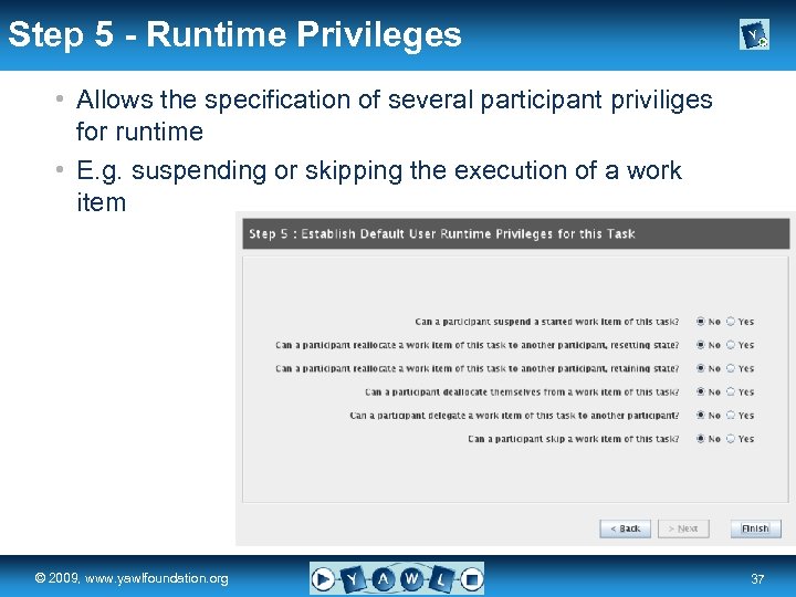 Step 5 - Runtime Privileges • Allows the specification of several participant priviliges for