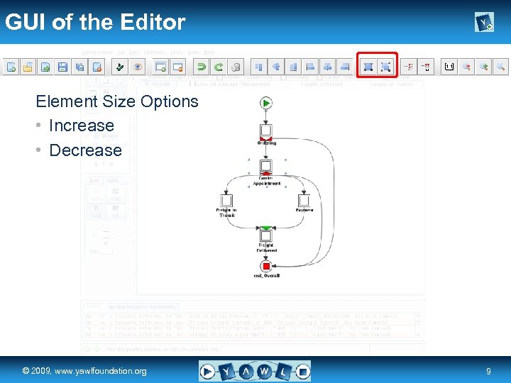 GUI of the Editor Element Size Options • Increase • Decrease real a university