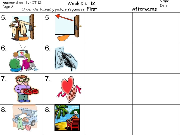 Answer sheet for IT 12 Week 5 IT 12 Page 2 Order the following