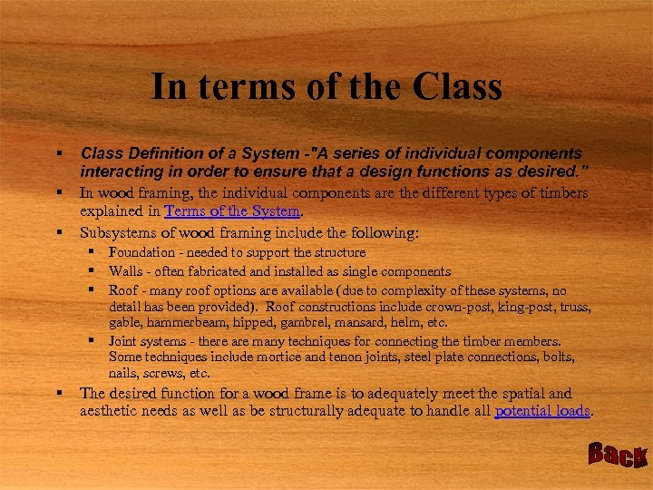 In terms of the Class § § § Class Definition of a System -