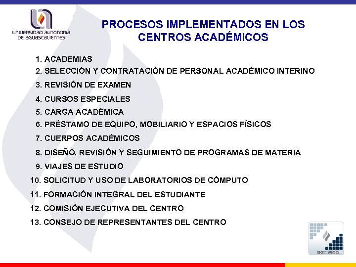 PROCESOS IMPLEMENTADOS EN LOS CENTROS ACADÉMICOS 1. ACADEMIAS 2. SELECCIÓN Y CONTRATACIÓN DE PERSONAL