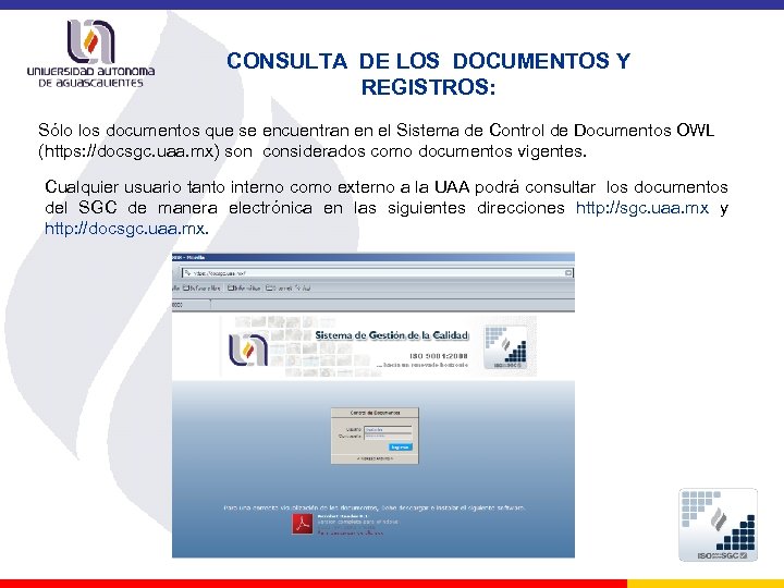 CONSULTA DE LOS DOCUMENTOS Y REGISTROS: Sólo los documentos que se encuentran en el