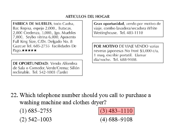22. Which telephone number should you call to purchase a washing machine and clothes