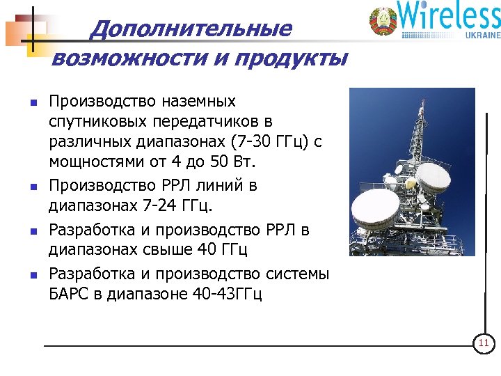 Дополнительные возможности и продукты n n ООО "Интер-Барс 4 С" Производство наземных спутниковых передатчиков