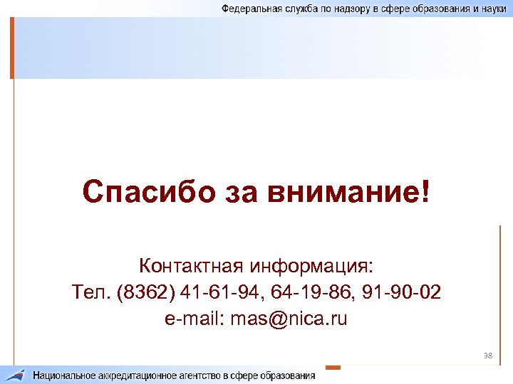Спасибо за внимание! Контактная информация: Тел. (8362) 41 -61 -94, 64 -19 -86, 91