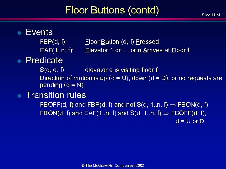Floor Buttons (contd) l Events FBP(d, f): EAF(1. . n, f): l Slide 11.