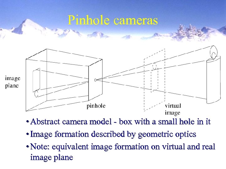 Pinhole cameras • Abstract camera model - box with a small hole in it