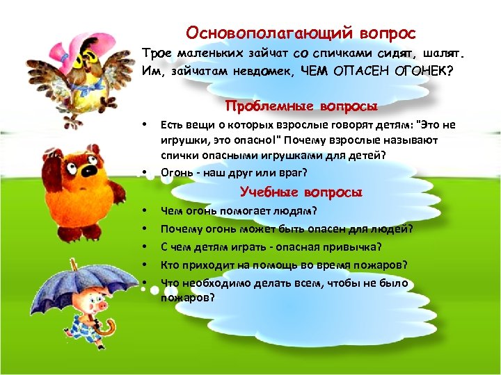 Основополагающий вопрос Трое маленьких зайчат со спичками сидят, шалят. Им, зайчатам невдомек, ЧЕМ ОПАСЕН