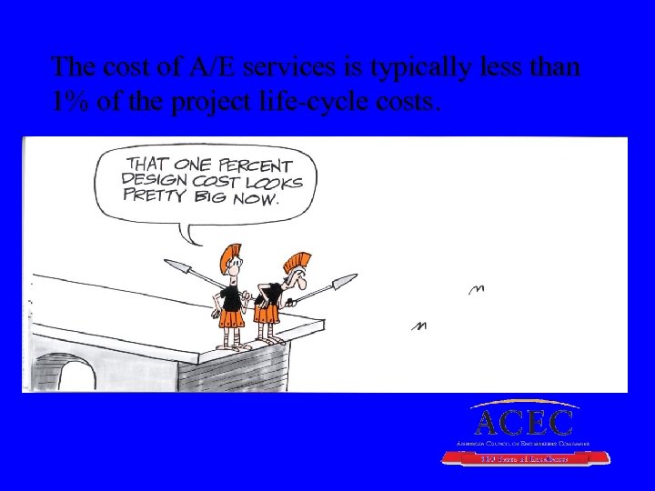 The cost of A/E services is typically less than 1% of the project life-cycle