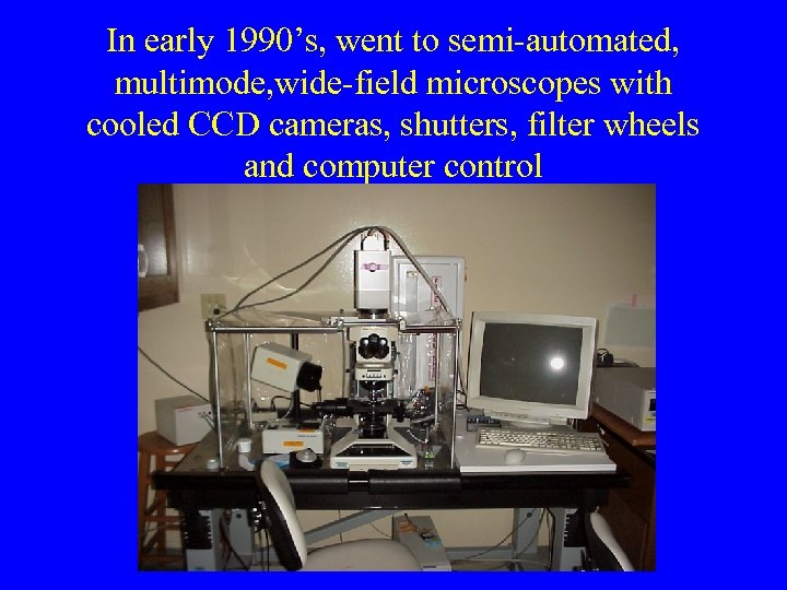 In early 1990’s, went to semi-automated, multimode, wide-field microscopes with cooled CCD cameras, shutters,
