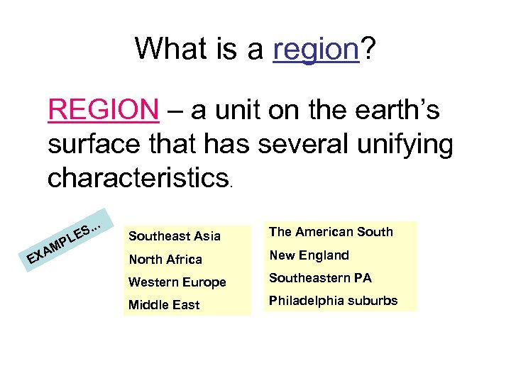 What is a region? REGION – a unit on the earth’s surface that has