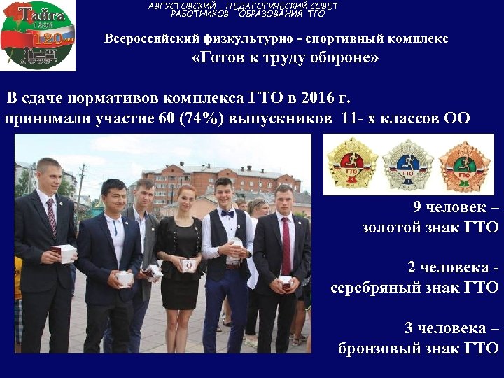 АВГУСТОВСКИЙ ПЕДАГОГИЧЕСКИЙ СОВЕТ РАБОТНИКОВ ОБРАЗОВАНИЯ ТГО Всероссийский физкультурно - спортивный комплекс «Готов к труду