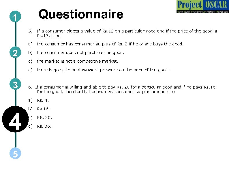 Questionnaire 1 5. a) b) the consumer does not purchase the good. the market