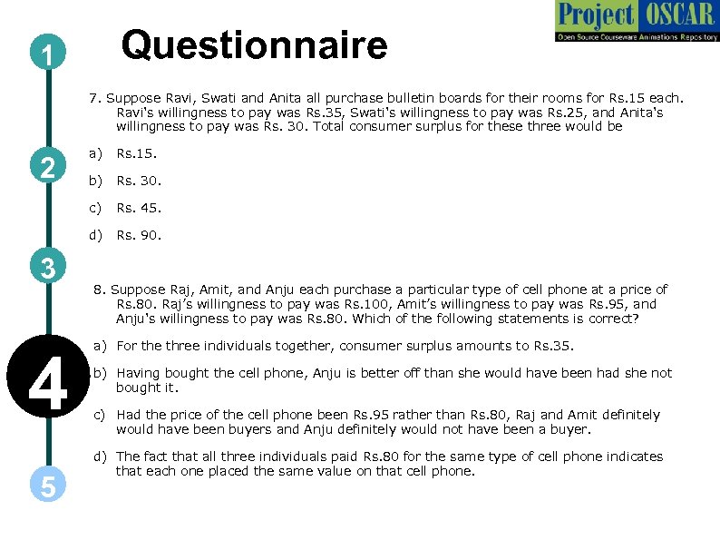 Questionnaire 1 7. Suppose Ravi, Swati and Anita all purchase bulletin boards for their