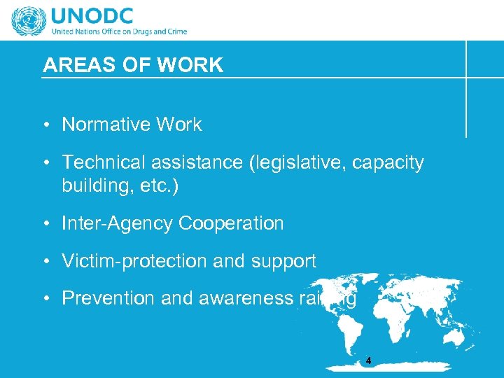 AREAS OF WORK • Normative Work • Technical assistance (legislative, capacity building, etc. )